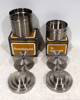Honeywell #3020 #3021 Nikor 35mm Film Developing Tanks With 2 Reels And