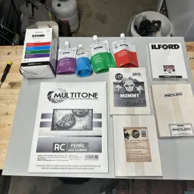 Ilford 019498178856 Film Developing Lot Black And White Starter Kit Sheet Photo Paper Used