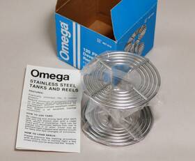 Omega 467-012 120 Film Devloping Reel Unused In Original Box Stainless Spiral Holder