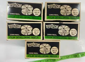 260-34 Prinz Five 35mm Film Developing Reels In Original Box Stainless Steel