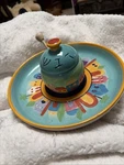 New Aviv Judaica Hand Painted Ceramic Honey Dish Plate Wood Dipper Stir Wand. Price: $29.99.