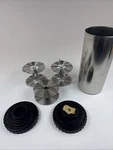 Kindermann Germany 7 3/4" Stainless Steel Developing Tank W/ (3) Roll Film Reels Used. Price: $60.00.