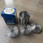 Vintage Metal Film Developing Tank Silver With 2 Stainless Steel Reels Open. Price: $24.00.